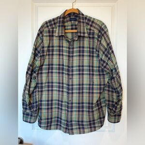 Proper Cloth Shirt XL Madras Green Plaid Men's 100% Cotton Lightweight Summer